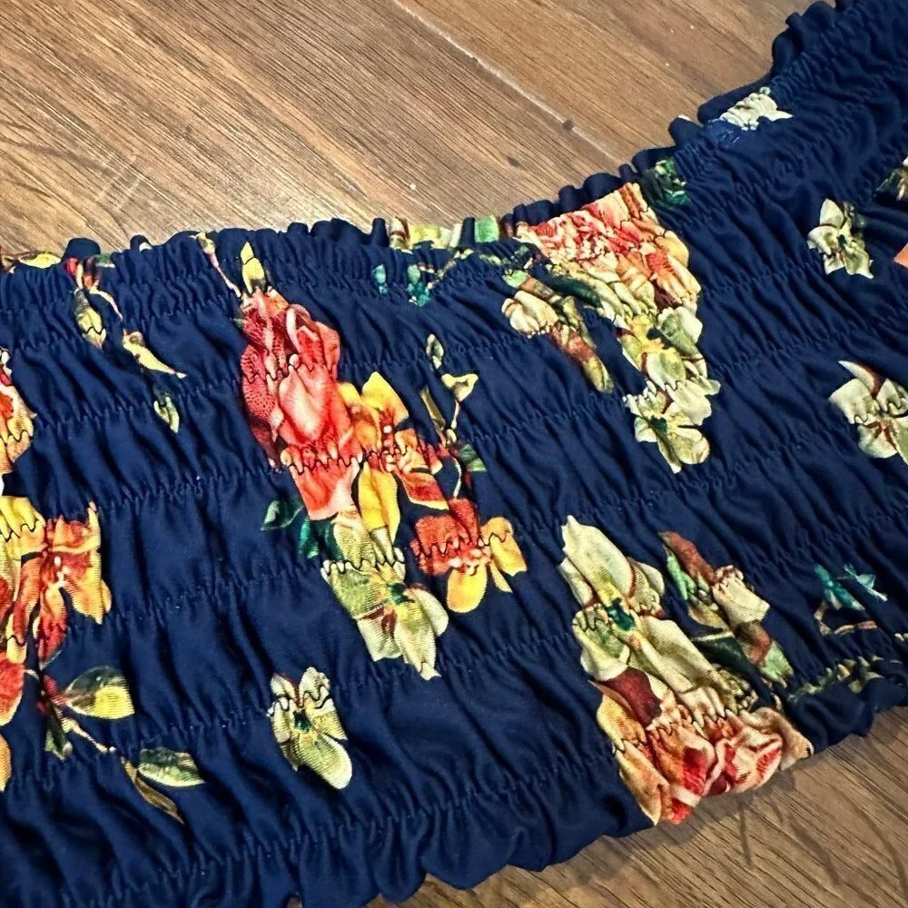 Agua Bendita smocked floral bikini top